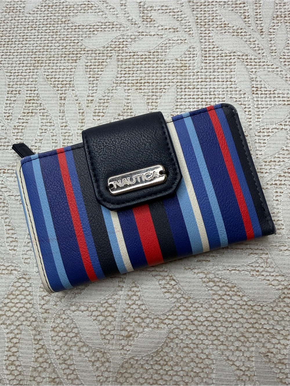 Nautica Striped Zip Wallet in Navy, Red & Light Blue